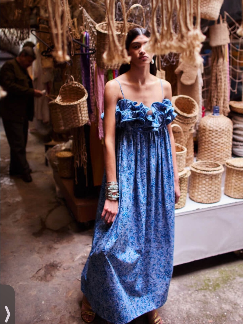 🦋NACKIYE 🦋 Blue Floral Ruffle-Top Maxi Dress